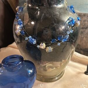 Floating Illusion Blue Floral beaded necklace
